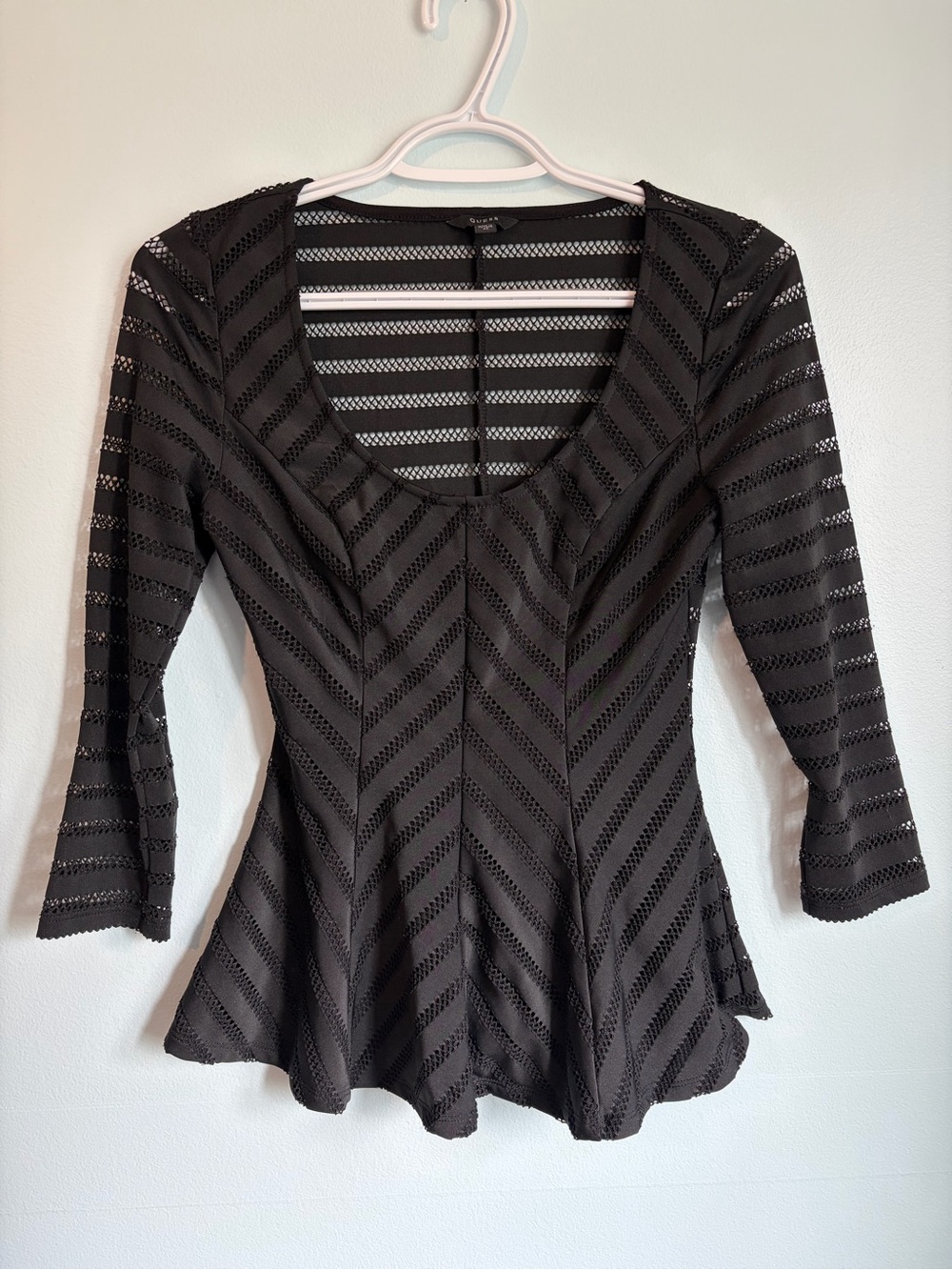 GUESS Peplum Top - Sheer Arms & Back - Black Size XS